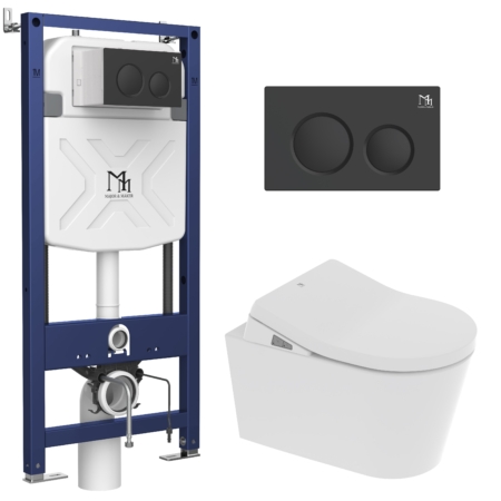 TOPAZ Smart Toilet Set with Frame and CORAL BLACK Flush Button