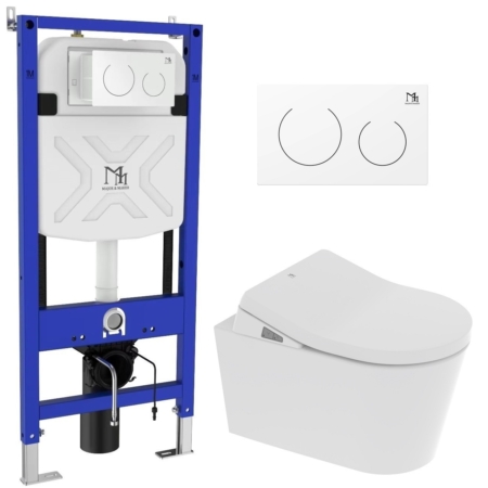 TOPAZ Smart Toilet Set with Frame and CORAL WHITE Flush Button