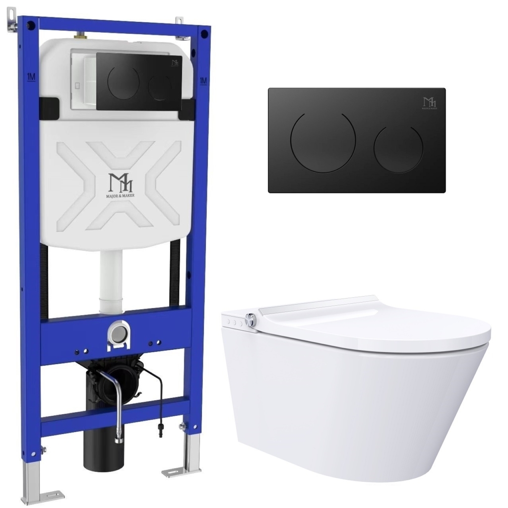 CLASSIC Smart Toilet Set with Frame and CORAL BLACK Flush Button