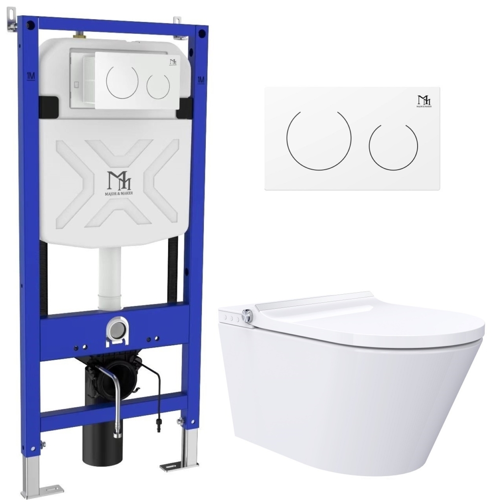 CLASSIC Smart Toilet Set with Frame and CORAL WHITE Flush Button