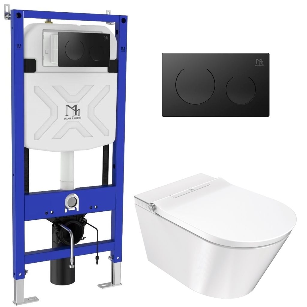 DELUXE A Smart Toilet Set with Frame and CORAL BLACK Flush Button