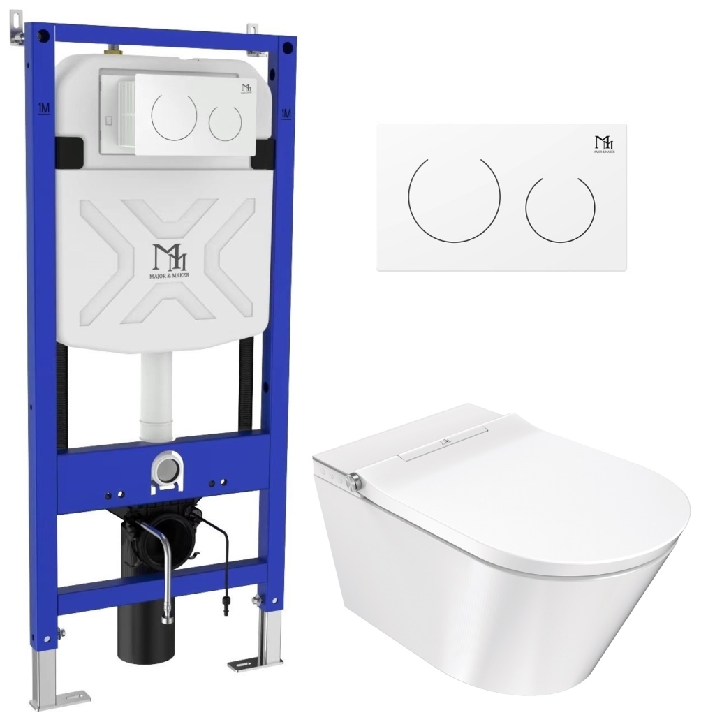 DELUXE A Smart Toilet Set with Frame and CORAL WHITE Flush Button