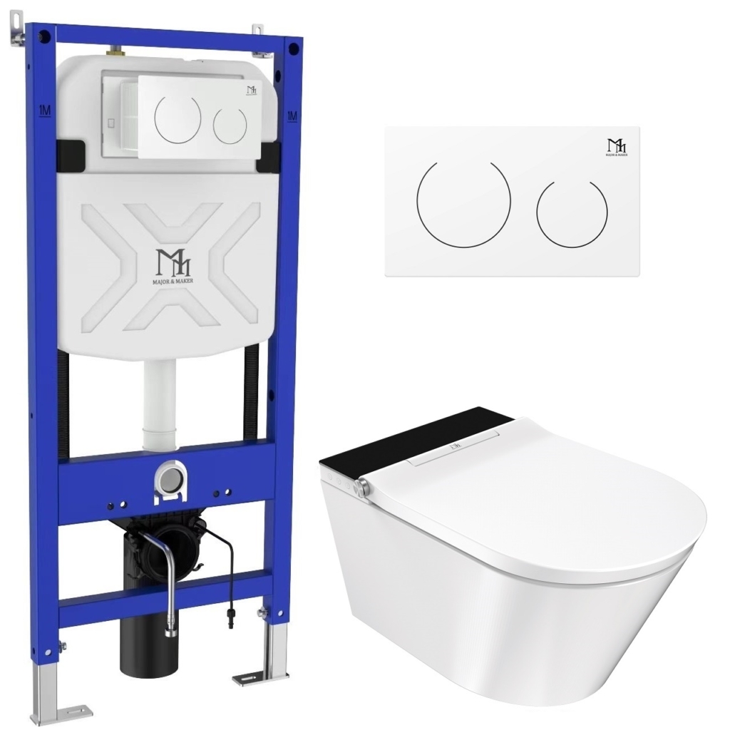 DELUXE B Smart Toilet Set with Frame and CORAL WHITE Flush Button