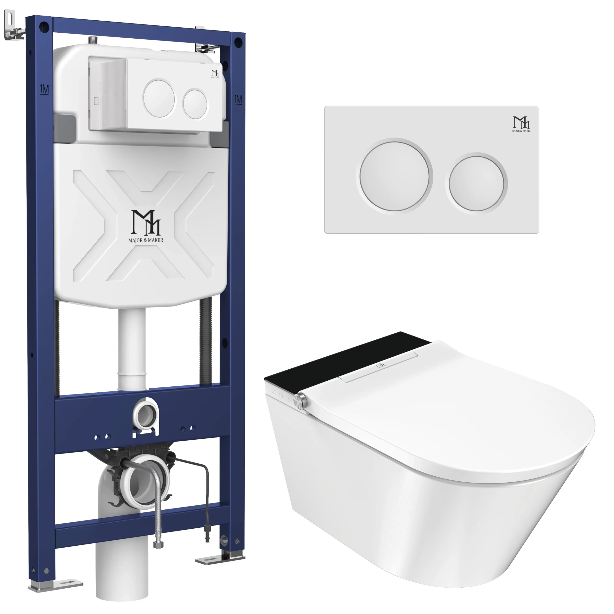Deluxe-B-Coral-White DELUXE B Smart Toilet Set with Frame and CORAL WHITE Flush Button