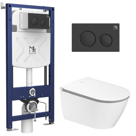 EMERALD GREY Smart Toilet Set with Frame and CORAL BLACK Flush Button