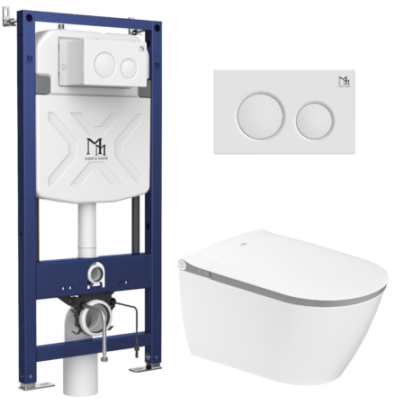EMERALD GREY Smart Toilet Set with Frame and CORAL WHITE Flush Button