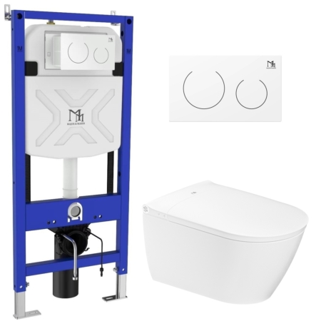EMERALD WHITE Smart Toilet Set with Frame and CORAL WHITE Flush Button