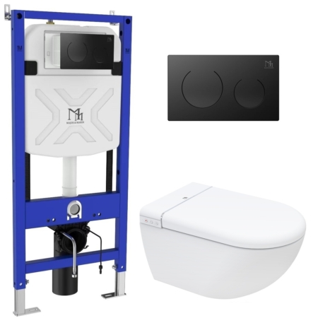 GRAND Smart Toilet Set with Frame and CORAL BLACK Flush Button