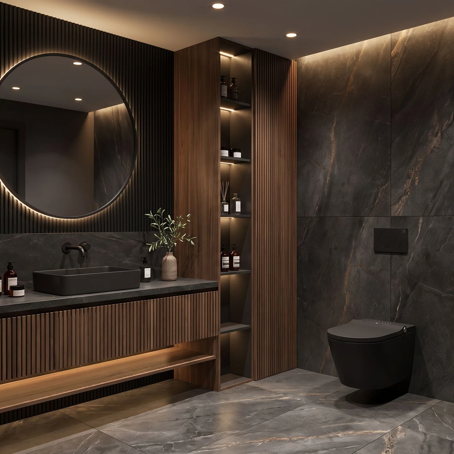 BLACK PEARL Smart Toilet Set with Frame and CORAL BLACK Flush Button