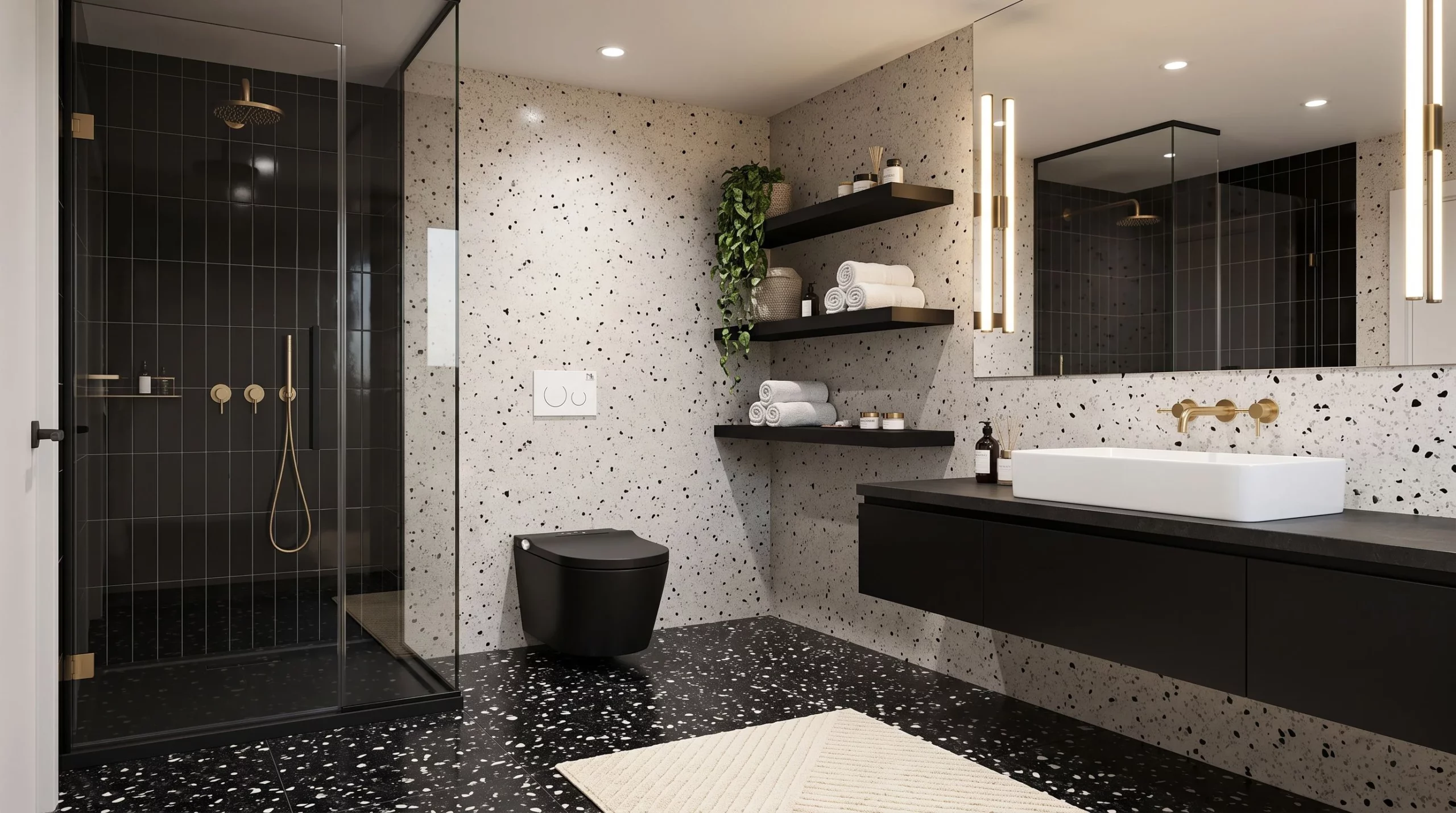 Zestaw Toalety Myjącej BLACK PEARL ze Stelażem i Przyciskiem CORAL WHITE