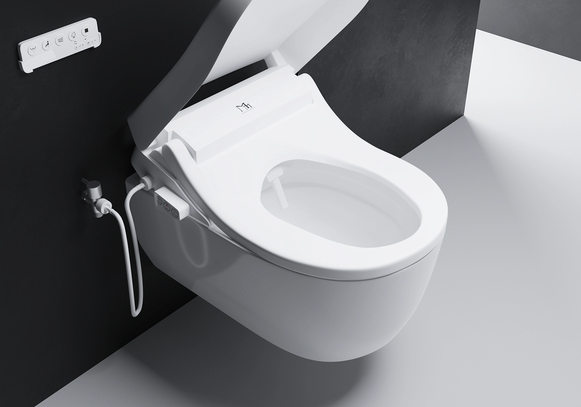 Deska myjąca RUBINE zamontowana na misce WC — wizualizacja