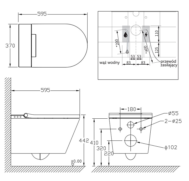BLACK PEARL 4030F — Wymiary i rozmieszczenie przyłączy